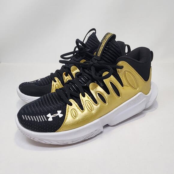 Under Armour Flow Breakthru 7 Basketball Shoes Sneakers Women Size 7 Gold Black - Picture 4 of 8